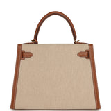 Pre-owned Hermes Kelly Sellier 28 Ecru-Beige Toile H Canvas, Gold Swift Gold Hardware - Thumbnail View 4