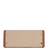 Pre-owned Hermes Kelly Sellier 28 Ecru-Beige Toile H Canvas, Gold Swift Gold Hardware - Thumbnail View 6