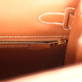 Pre-owned Hermes Kelly Sellier 28 Ecru-Beige Toile H Canvas, Gold Swift Gold Hardware - Thumbnail View 8