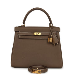 Hermes Kelly Retourne 25 Etoupe Togo Gold Hardware
