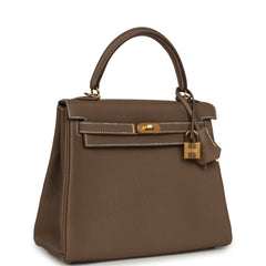 Hermes Kelly Retourne 25 Etoupe Togo Gold Hardware