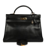 Vintage Hermes Kelly Retourne 40 Black Box Gold Hardware - Thumbnail View 1