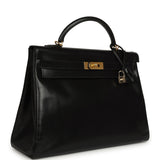 Vintage Hermes Kelly Retourne 40 Black Box Gold Hardware - Thumbnail View 2