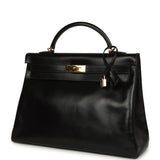 Vintage Hermes Kelly Retourne 40 Black Box Gold Hardware - Thumbnail View 5