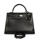 Vintage Hermes Kelly Sellier 32 Black Box Palladium Hardware - Thumbnail View 1
