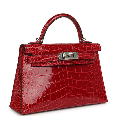 Hermes Kelly Sellier 20 Braise Shiny Alligator Palladium Hardware