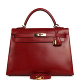 Vintage Hermes Kelly Sellier 32 Rouge Vif Box Gold Hardware - Thumbnail View 1