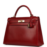 Vintage Hermes Kelly Sellier 32 Rouge Vif Box Gold Hardware - Thumbnail View 5