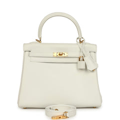 Hermes Kelly Retourne 25 New White Swift Gold Hardware