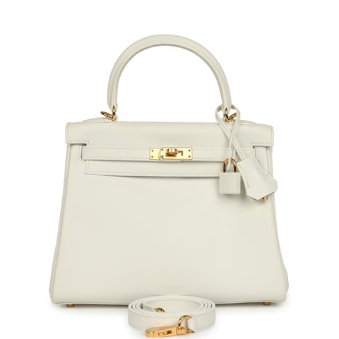 Hermes Kelly Retourne 25 New White Swift Gold Hardware