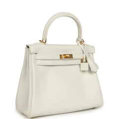 Hermes Kelly Retourne 25 New White Swift Gold Hardware