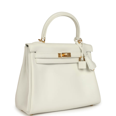 Hermes Kelly Retourne 25 New White Swift Gold Hardware