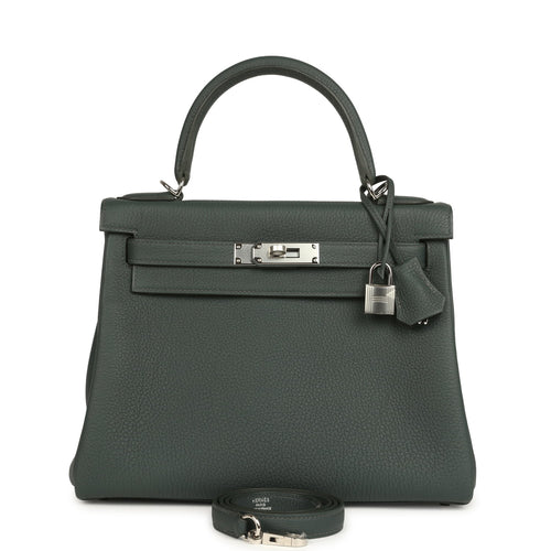 Hermes Kelly Retourne 28 Vert Mangrove Togo Palladium Hardware