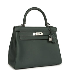 Hermes Kelly Retourne 28 Vert Mangrove Togo Palladium Hardware