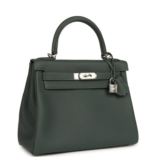 Hermes Kelly Retourne 28 Vert Mangrove Togo Palladium Hardware