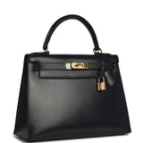 Vintage Hermes Kelly Sellier 28 Bleu Navy Box Gold Hardware - Thumbnail View 2
