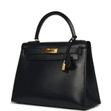 Vintage Hermes Kelly Sellier 28 Bleu Navy Box Gold Hardware - Thumbnail View 5