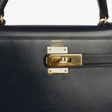 Vintage Hermes Kelly Sellier 28 Bleu Navy Box Gold Hardware - Thumbnail View 7