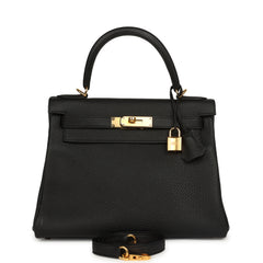 Pre-owned Hermes Kelly Retourne 28 Black Togo Gold Hardware