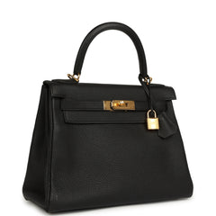 Pre-owned Hermes Kelly Retourne 28 Black Togo Gold Hardware