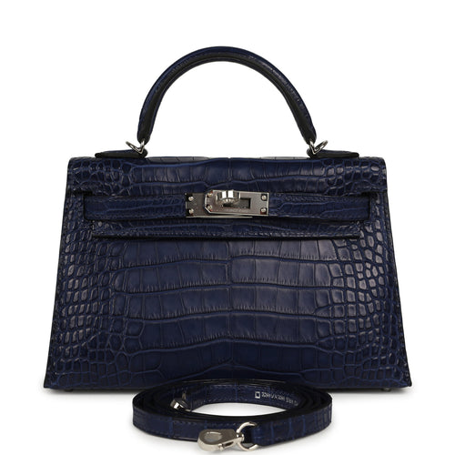Hermes Kelly Sellier 20 Bleu Saphir Matte Alligator Palladium Hardware