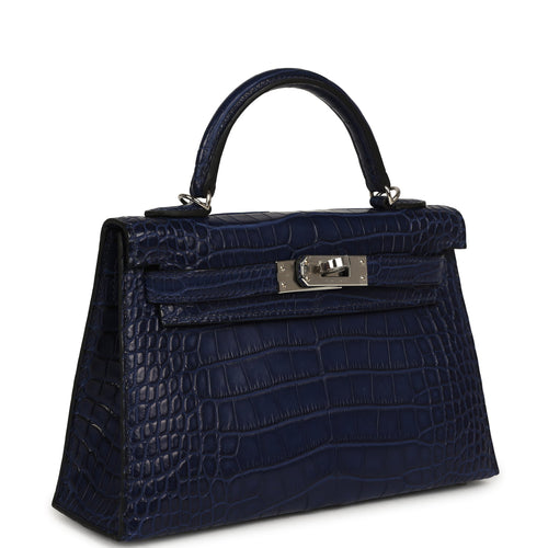 Hermes Kelly Sellier 20 Bleu Saphir Matte Alligator Palladium Hardware