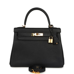 Pre-owned Hermes Kelly Retourne 28 Bleu Nuit Togo Gold Hardware