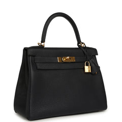 Pre-owned Hermes Kelly Retourne 28 Bleu Nuit Togo Gold Hardware