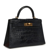 Pre-owned Hermes Kelly Sellier 20 Bleu Nuit Matte Alligator Gold Hardware - Thumbnail View 2
