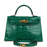 Pre-owned Hermes Kelly Sellier 20 Emerald Shiny Alligator Gold Hardware - Thumbnail View 1