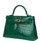 Pre-owned Hermes Kelly Sellier 20 Emerald Shiny Alligator Gold Hardware - Thumbnail View 5
