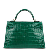 Pre-owned Hermes Kelly Sellier 20 Emerald Shiny Alligator Gold Hardware - Thumbnail View 4