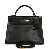 Vintage Hermes Kelly Retourne 32 Black Ardennes Gold Hardware - Thumbnail View 1