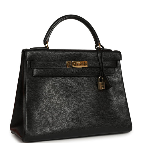 Vintage Hermes Kelly Retourne 32 Black Ardennes Gold Hardware
