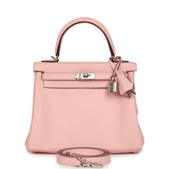 Hermes Kelly Retourne 25 Rose Sakura Swift Palladium Hardware