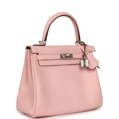 Hermes Kelly Retourne 25 Rose Sakura Swift Palladium Hardware