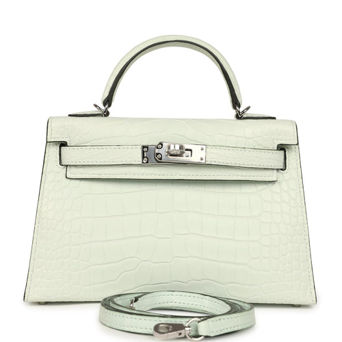 Hermes Kelly Sellier 20 Vert Peppermint Matte Alligator Palladium Hardware