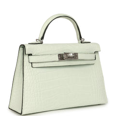 Hermes Kelly Sellier 20 Vert Peppermint Matte Alligator Palladium Hardware