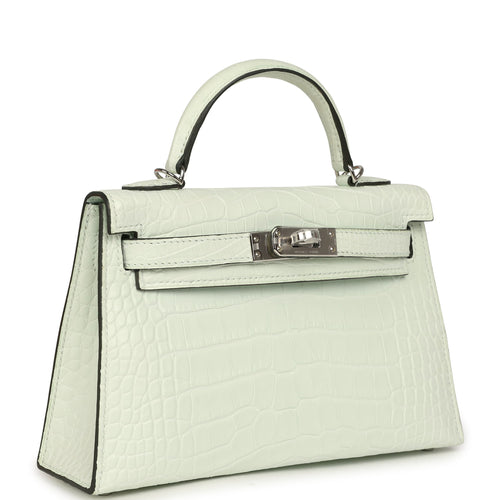 Hermes Kelly Sellier 20 Vert Peppermint Matte Alligator Palladium Hardware