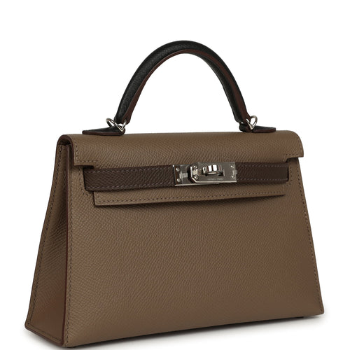 Pre-owned Hermes Kelly Sellier 20 Tri-color Etoupe, Ecorce, Black Epsom Palladium Hardware