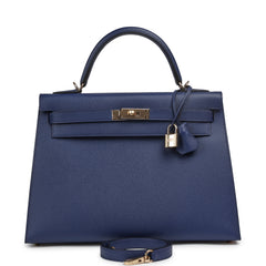 Hermes Kelly Sellier 32 Bleu Saphir Epsom Permabrass Hardware