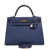 Hermes Kelly Sellier 32 Bleu Saphir Epsom Permabrass Hardware - Thumbnail View 1