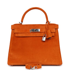 Vintage Hermes Kelly Sellier 28 Orange Doblis Palladium Hardware