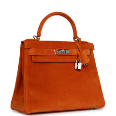 Vintage Hermes Kelly Sellier 28 Orange Doblis Palladium Hardware