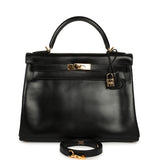Vintage Hermes Kelly Retourne 32 Black Box Gold Hardware - Thumbnail View 1