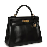 Vintage Hermes Kelly Retourne 32 Black Box Gold Hardware - Thumbnail View 2
