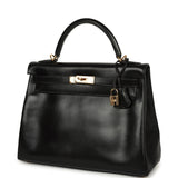 Vintage Hermes Kelly Retourne 32 Black Box Gold Hardware - Thumbnail View 5