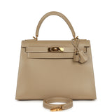 Vintage Hermes Kelly Sellier 28 Argile Box Calfskin Gold Hardware - Thumbnail View 1