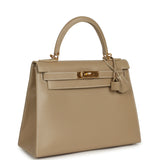 Vintage Hermes Kelly Sellier 28 Argile Box Calfskin Gold Hardware - Thumbnail View 2