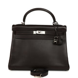 Vintage Hermes Kelly Retourne 32 Ebene Evergrain Palladium Hardware - Thumbnail View 1